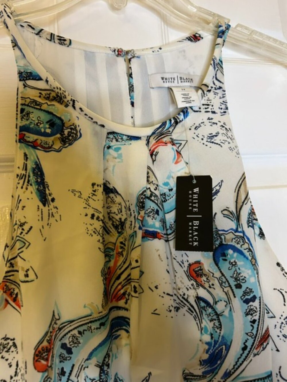 NWT - White House Black Market - White with Blue Paisley Dress - Size 14